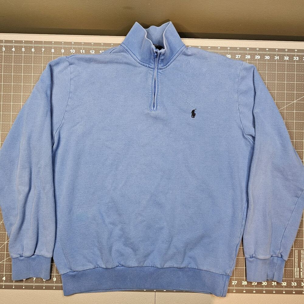 Vintage Polo Golf Sweater Large Blue Estate Rib 1/4 Zip Preppy Academia Faded